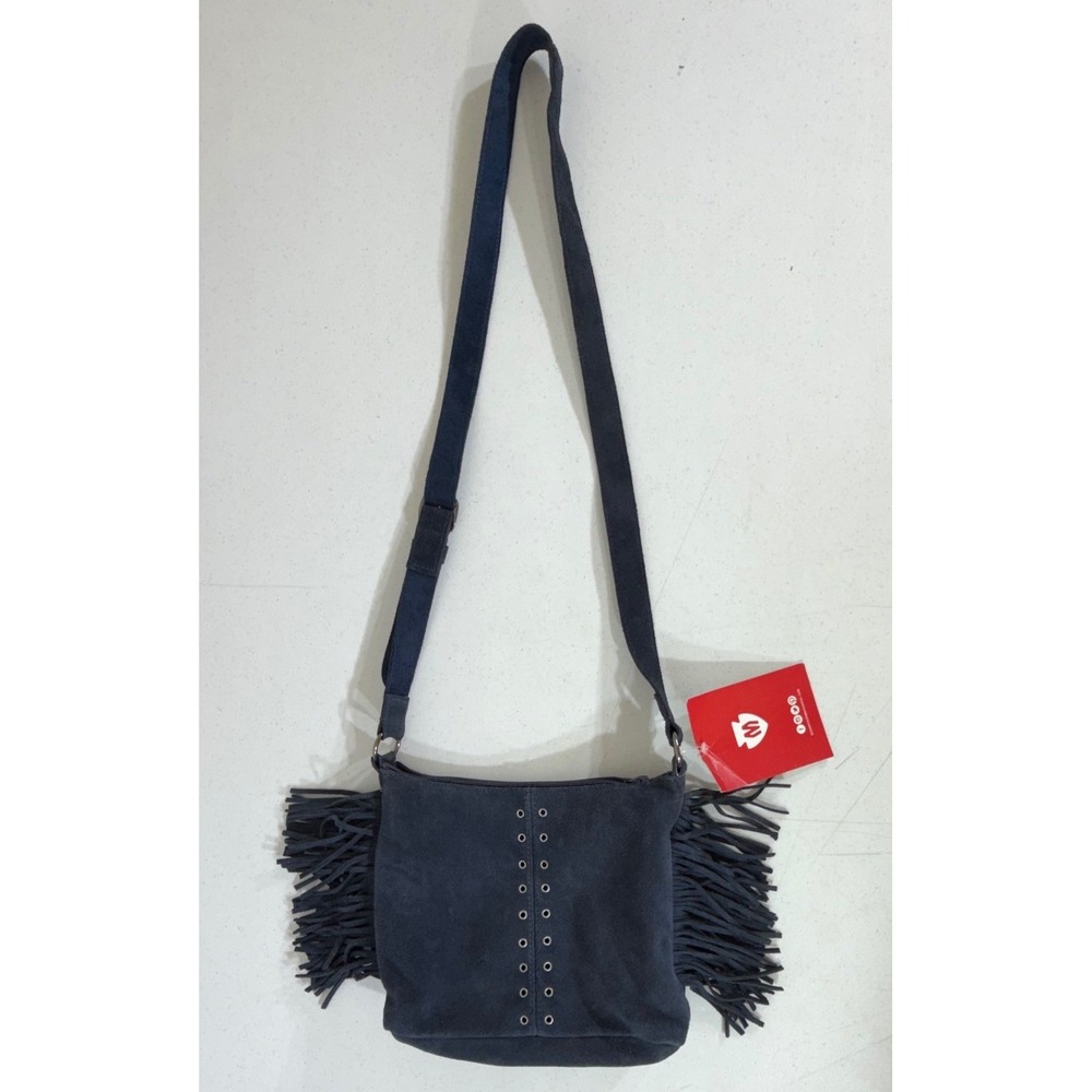Minnetonka Crossbody Bag Navy Blue Suede Fringe Boho Cowgirl Hippie Western